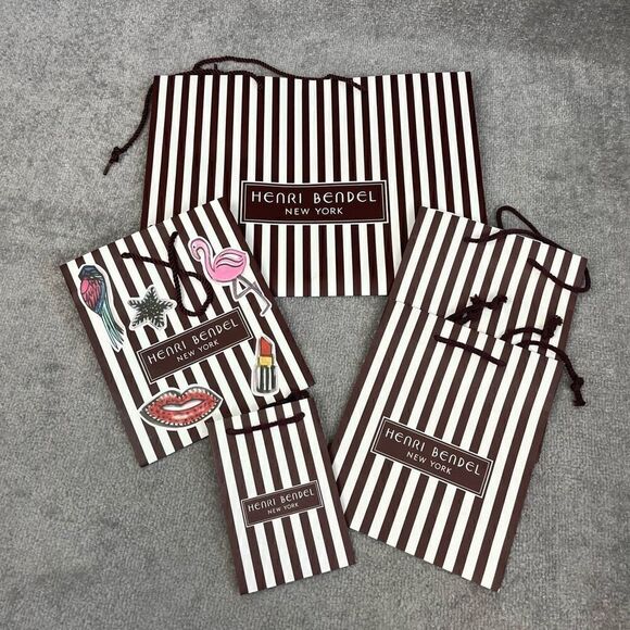 Lot of 6 Henri Bendel Striped Gift Bags Pouches Drawstring - Picture 1 of 3